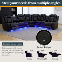Power Recliner Sectional Sofa Set, Black Leather Sectional Couch for Living Room, L Shape Reclining Sofa with Cup Holder, Hidden Storage, Coffee Table for House(6 Seat)