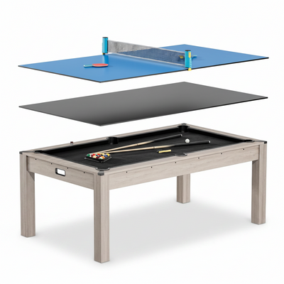 7 Ft Pool Table Combo,3 in 1 Pool, Dining, & Table Tennis with Full Accessories,Hdf Wood Grain Finish & Chrome Accents
