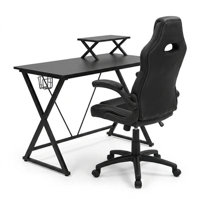 Gaming Desk Chair Set Built for Extended Sessions, Raised Monitor Platform, Ergonomic Lumbar Support, 51.5 Inch