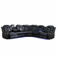 Black Leather Power Reclining Sectional Sofa,Sectional Couch with Recliner,L Shaped Recliner Sofa with LED Light/Read Lamp/Storage Console/Usb Port for Living Room/Home Theater/Apartment