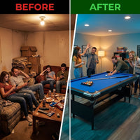 6 or 7 Ft Billiards Table, Portable Billiards Tables, Pool Tables for Full Size, Pool Table Set for Family Game Room, Adult Rrec Room, Basements, Man Cave or Garage — Before & After