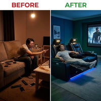 Black Leather Power Reclining Sectional Sofa,Sectional Couch with Recliner,L Shaped Recliner Sofa with LED Light/Read Lamp/Storage Console/Usb Port for Living Room/Home Theater/Apartment — Before & After