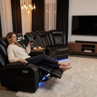 Black Leather Power Reclining Sectional Sofa,Sectional Couch with Recliner,L Shaped Recliner Sofa with LED Light/Read Lamp/Storage Console/Usb Port for Living Room/Home Theater/Apartment — Lifestyle