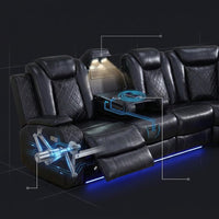 Black Leather Power Reclining Sectional Sofa,Sectional Couch with Recliner,L Shaped Recliner Sofa with LED Light/Read Lamp/Storage Console/Usb Port for Living Room/Home Theater/Apartment — How It Works
