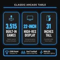 Cocktail Arcade Machine Built to Elevate Game Rooms, 3515 Classic Games, 22-Inch Screen, Dual Trackballs — Results & Stats