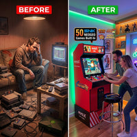 MVSX Arcade Machine and Base Combo, Pre-Loaded 50 SNK Retro Arcade Games — Before & After