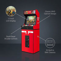 MVSX Arcade Machine and Base Combo, Pre-Loaded 50 SNK Retro Arcade Games — infographic