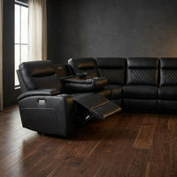 Power Recliner Sectional Sofa Set, Black Leather Sectional Couch for Living Room, L Shape Reclining Sofa with Cup Holder, Hidden Storage, Coffee Table for House(6 Seat) — Studio Shot