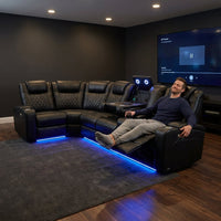 Power Recliner Sectional Sofa Set, Black Leather Sectional Couch for Living Room, L Shape Reclining Sofa with Cup Holder, Hidden Storage, Coffee Table for House(6 Seat) — Lifestyle