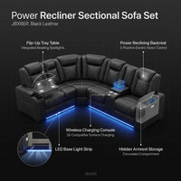 Power Recliner Sectional Sofa Set, Black Leather Sectional Couch for Living Room, L Shape Reclining Sofa with Cup Holder, Hidden Storage, Coffee Table for House(6 Seat) — How It Works
