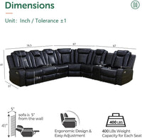 Black Leather Power Reclining Sectional Sofa,Sectional Couch with Recliner,L Shaped Recliner Sofa with LED Light/Read Lamp/Storage Console/Usb Port for Living Room/Home Theater/Apartment