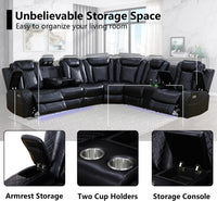 Black Leather Power Reclining Sectional Sofa,Sectional Couch with Recliner,L Shaped Recliner Sofa with LED Light/Read Lamp/Storage Console/Usb Port for Living Room/Home Theater/Apartment