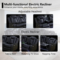 Black Leather Power Reclining Sectional Sofa,Sectional Couch with Recliner,L Shaped Recliner Sofa with LED Light/Read Lamp/Storage Console/Usb Port for Living Room/Home Theater/Apartment