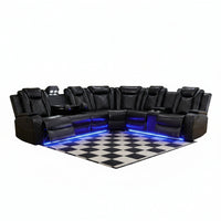 Power Recliner Sectional Sofa Set, Black Leather Sectional Couch for Living Room, L Shape Reclining Sofa with Cup Holder, Hidden Storage, Coffee Table for House(6 Seat)