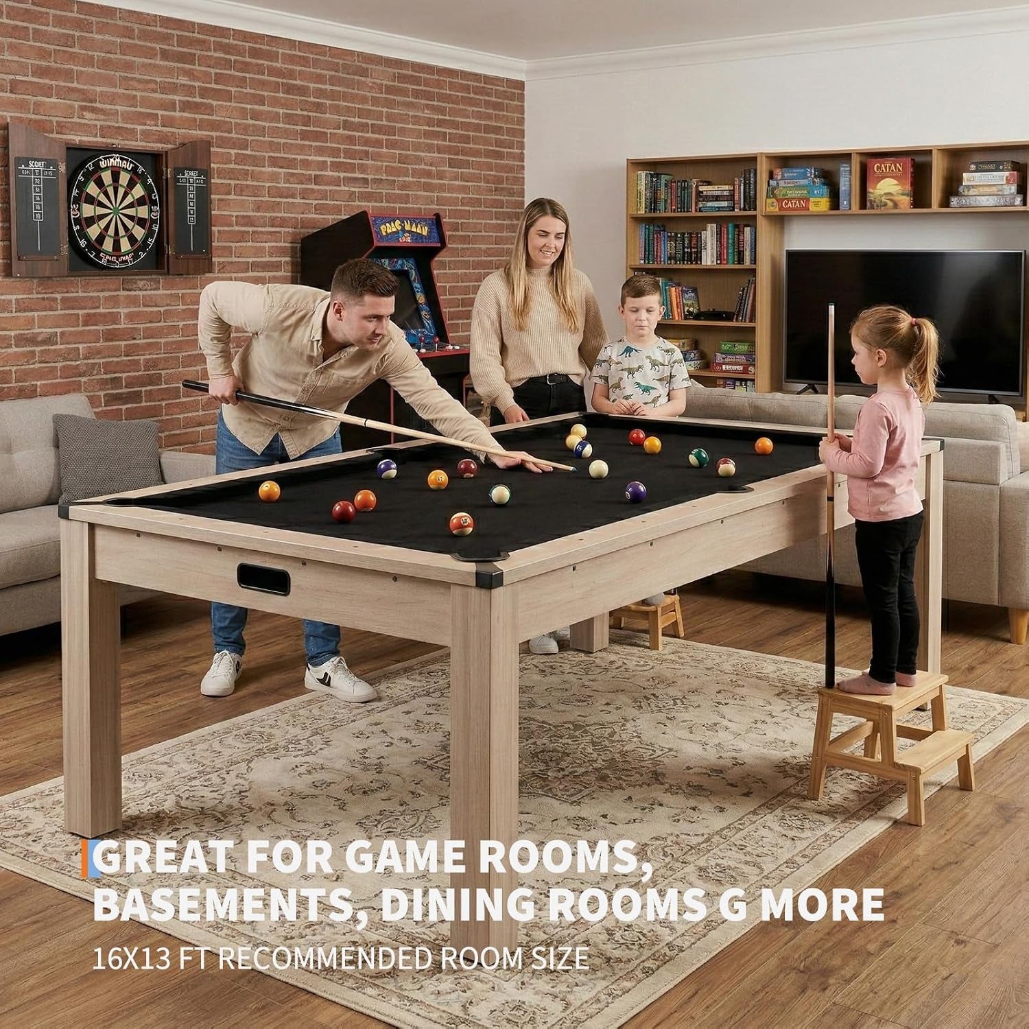 7 Ft Pool Table Combo,3 in 1 Pool, Dining, & Table Tennis with Full Accessories,Hdf Wood Grain Finish & Chrome Accents